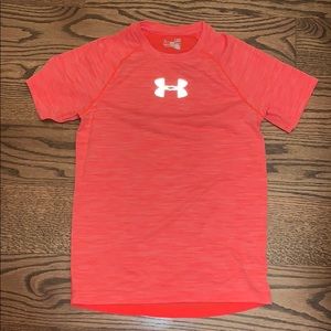 Orange under armor workout shirt